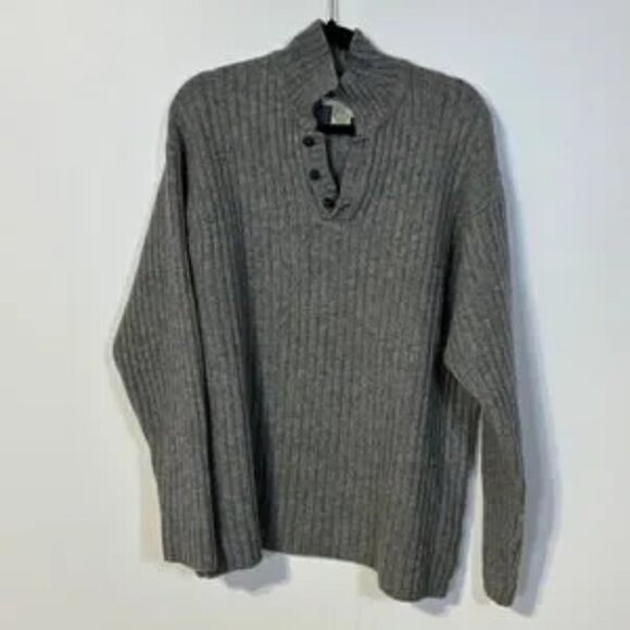 Eddie Bauer Pullover Sweater Men’s XL Gray Wool Henley Collar Fisherman - Picture 2 of 4